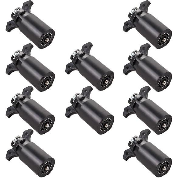 NEW SUN® Superior 7 Pin Trailer Plug, RV-Style 7 Way Flat Blade Connector Made By Cooper & Silver Color Plated, Heavy-Duty, Weatherproof & Anti-Rust