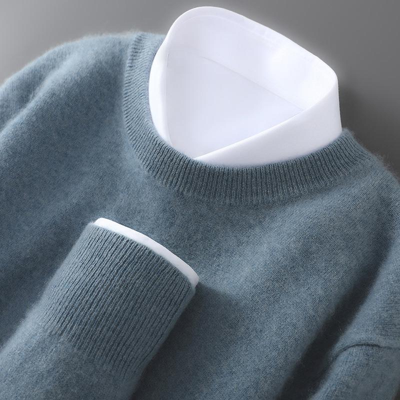 Men's 100% Australian Wool Round Neck Sweater - Casual Business Knitwear for Autumn/Winter