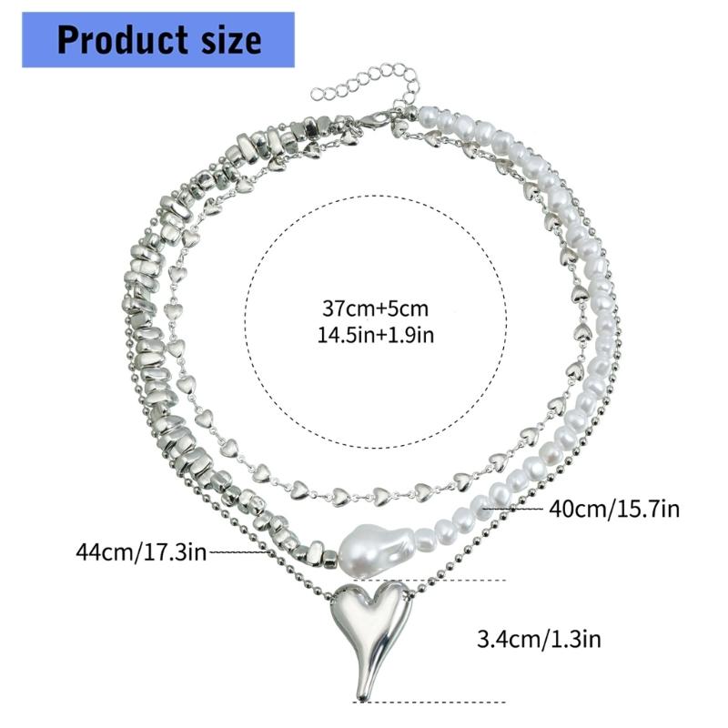 Trendy Metallic Heart Pendant Necklace With Artificial Pearls Alloy Chain Neckpiece For Everyday Wear Party Dates