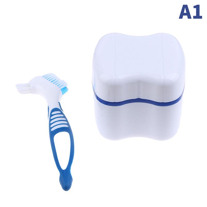 

2Pcs Travel Denture Cleaning Tooth Brush With Soaking Storage Box Dentures Container For Teeth Oral Care