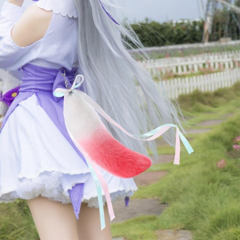 Animal Plush Tail Charm Keychain Purse Bag Charm Keychain Decorations Keychain Pendant with Ribbon