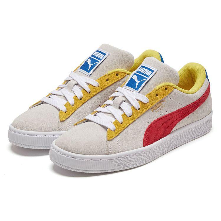 Puma Tênis Clássicos de Camurça Cano Baixo Tênis Unissex Branco Amarelo 365347-89