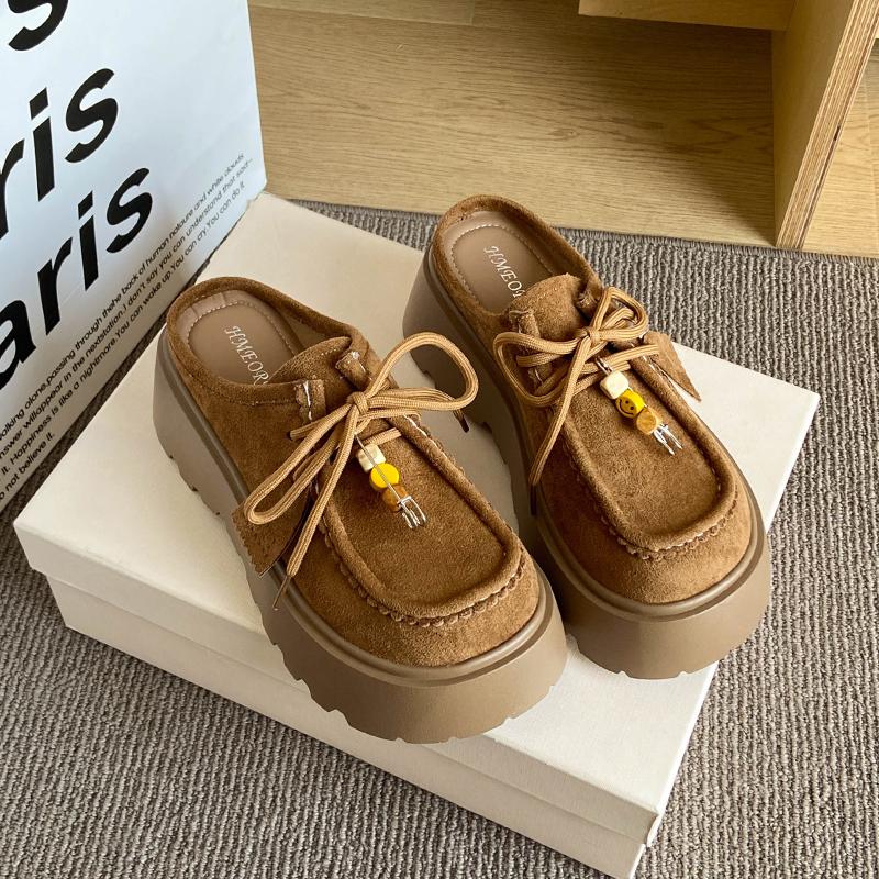 2025 New Women's Fashion Loafers Platform Heightening Front-covered Slippers Retro Women's Casual Half-slippers Zapatos De Mujer