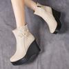 Fashion GKTINOO Handmade Boots For Women Genuine Leather Ankle Shoes Vintage Platform Women Shoes Round Toe Wedges Boots