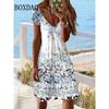 Kurzarm Damen Neues Kleid Sommer Pullover Mode Übergröße Kleid Lässig Locker V-Ausschnitt Damen Sommer Druck Partykleid