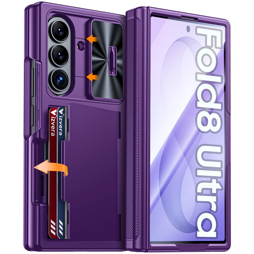 Shockproof Phone Case with Hinge Protection, Card Holder and Camera Cover for Galaxy Z Fold 8 Ultra-Rose Red