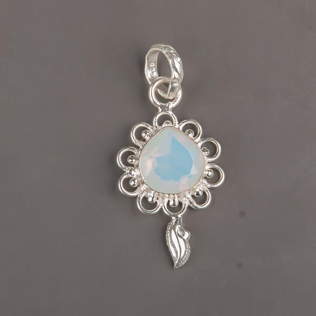 Milky Opal Gemstone 925 Sterling Silver Jewelry Handmade Pendant 1.80" For Her PP-4-14