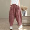 Yarn-dyed cotton and linen striped Harlan pants women's 2025 summer new elastic waist thin loose nine-point casual pants