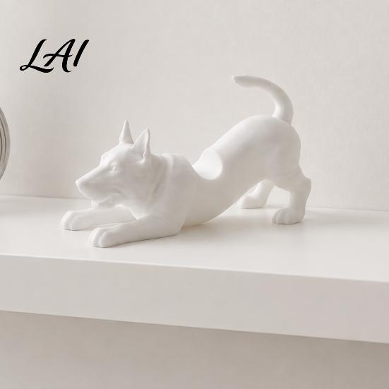 3D Printed Animal Pencil Stand Cute Dog Pen Holder Stand Small Modern White Matte Stationery Holder Stretching Desk Organizer for Home Office Shelf