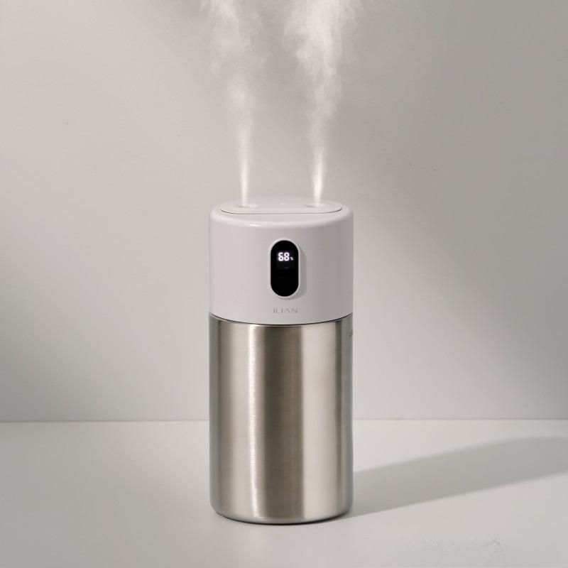 600ml Wireless Stainless Steel Humidifier, Portable USB Rechargeable Mist Diffuser for Car Bedroom White-600ml