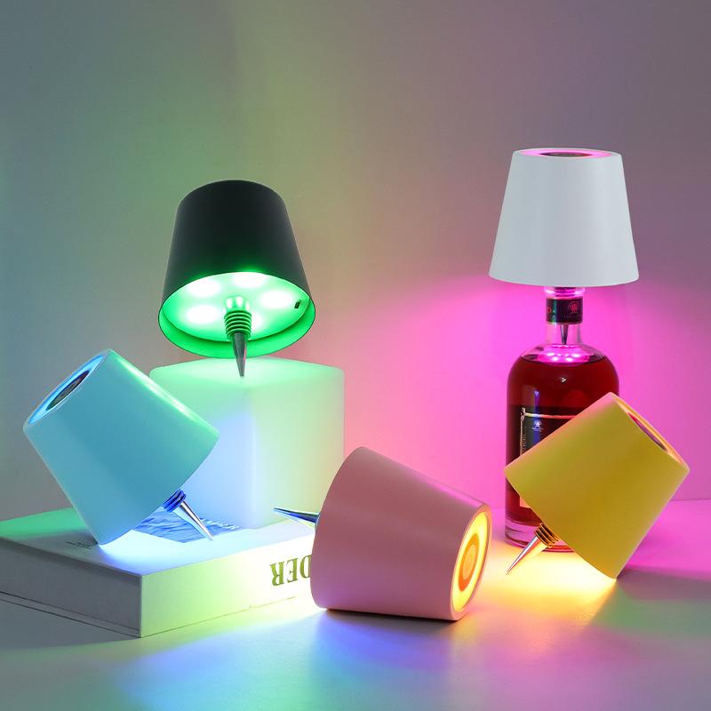 RGB Plug-in Wine Bottle Lamp Metal Wine Bottle Table Lamp Rechargeable LED Luminous Table Lamp