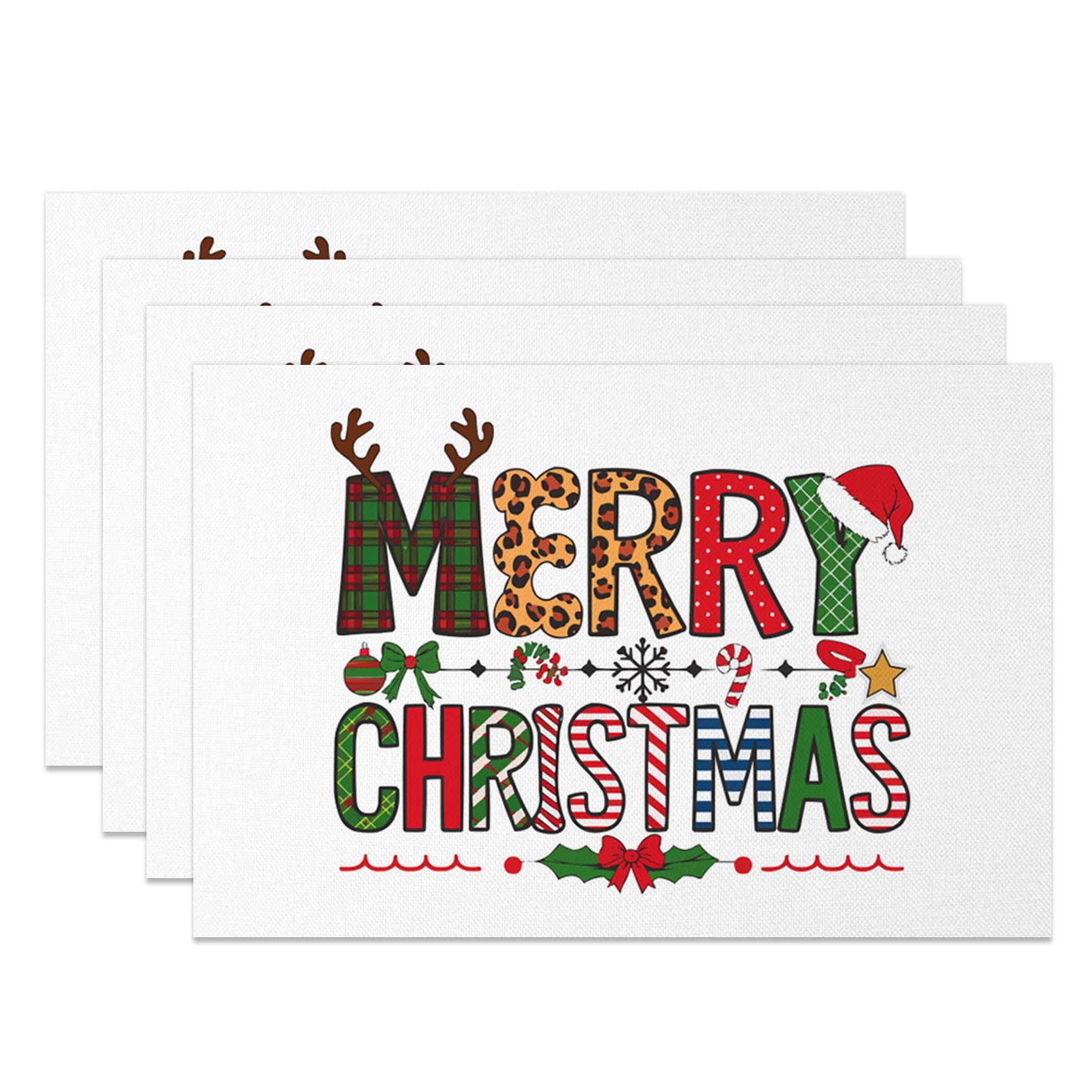 

Christmas Placemats Set of 4 Black and Red Plaid Holly Pine Cones Christmas Balls Printed Table Mats Waterproof Oilproof Place Mats 12x18 Inch for Par 4Pcs