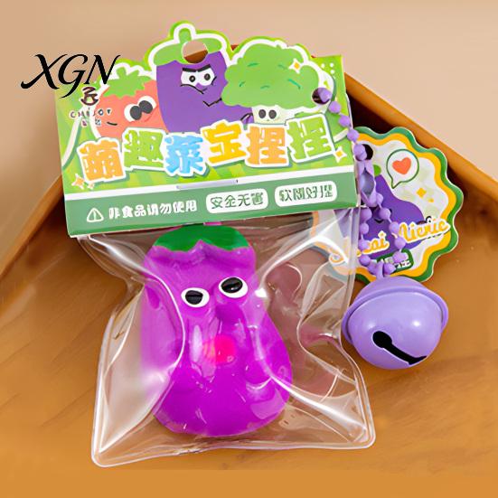 Decompression Toy Cartoon Vegetable Squeeze with Bell Ball Chain Stress Slow Anxiety Relief Rising Sensory Fidget Keychain Hanging Decoration