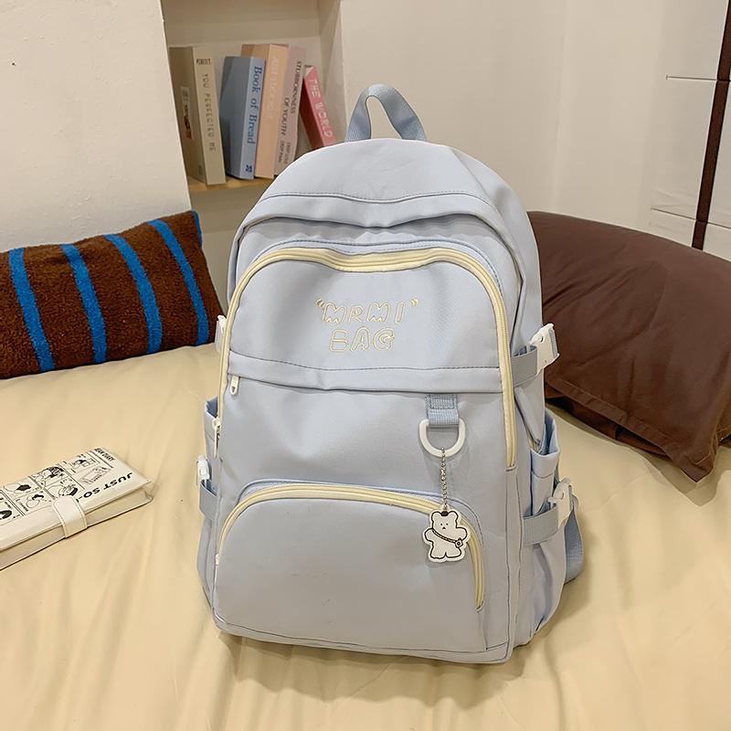 Letter Embroidered Backpack Contrast Color Student Schoolbag Female Campus Backpack