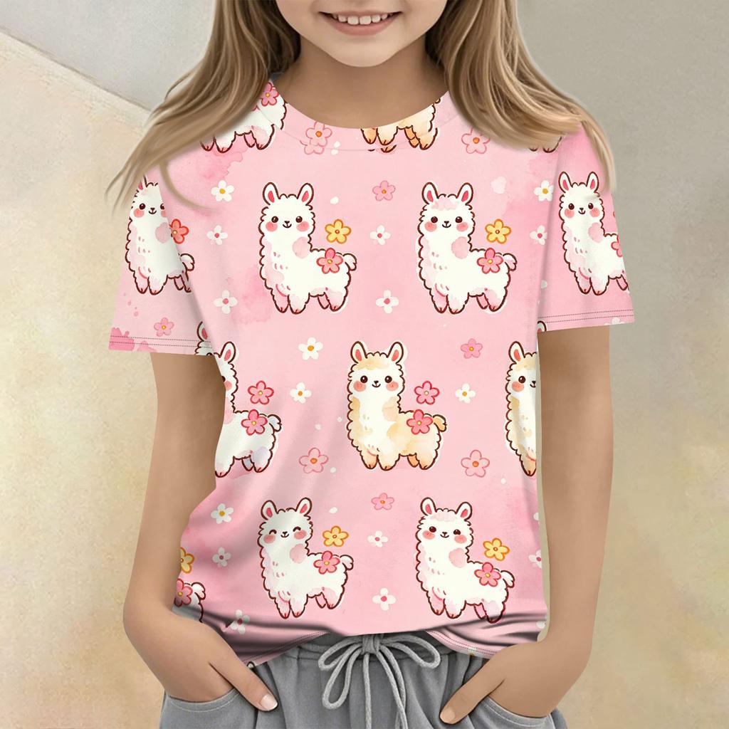 Kids Animal Print Short Sleeve T Shirt Casual Loose Fit Crew Neck Top Soft Comfortable Fabric Suitable for Everyday Wear