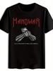 Vintage Rockband Grafik T-Shirt - Schwarz Kurzarm Rundhals mit "MANOWAR" Aufdruck