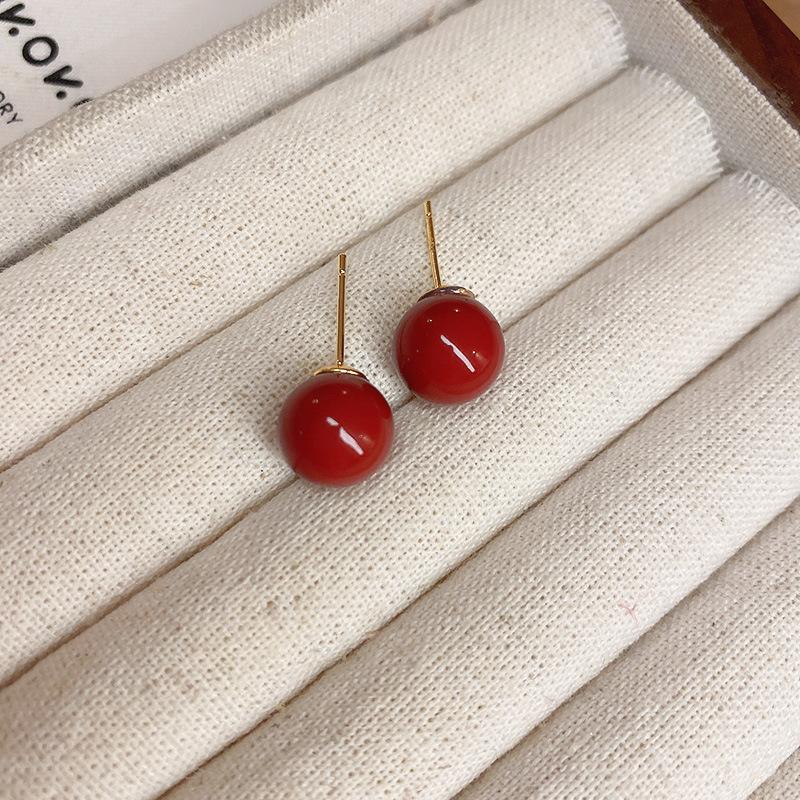Silver Needle Ankara Red Love Stud Earrings Fashion Temperament New Earrings Light Luxury Premium Autumn and Winter