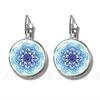 Trendy Flower Of Life Earrings Mandala Elegant And Complex Pattern 16mm Round Glass Stud Earrings For Women Cabochon Jewelry