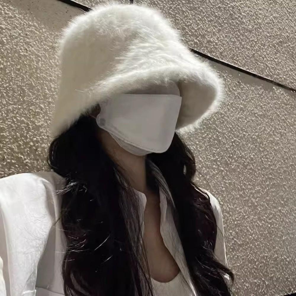 Warm Winter Fisherman Hat Furry Anti-cold Bucket Hat Temperament Plush Bucket Cap  Autumn