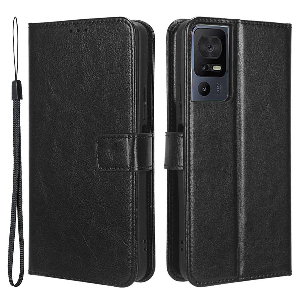 

Магнитный чехол-книжка для мобильного телефона TCL 40 SE с текстурой «Crazy Horse», кошелек-подставка, чехол из искусственной кожи со шнурком Black