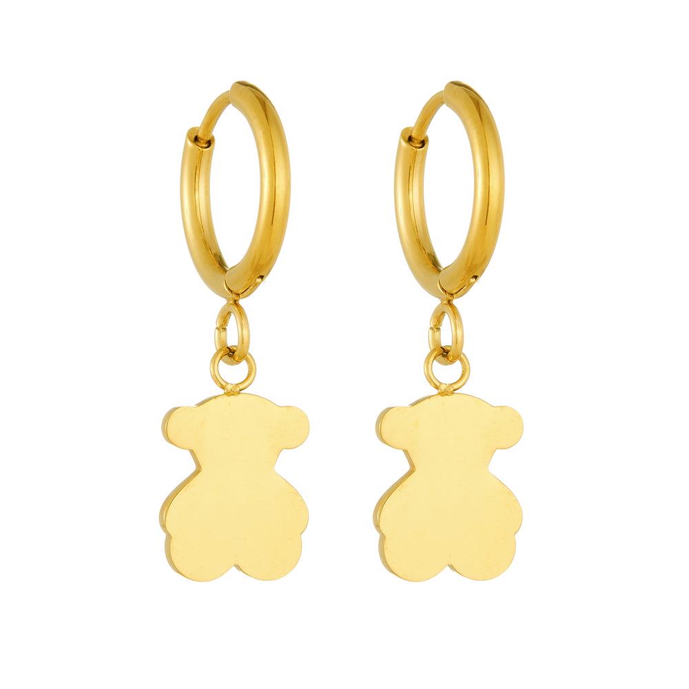 304 Stainless Steel Little Bear Simple 18K Gold Earrings - European & American Design