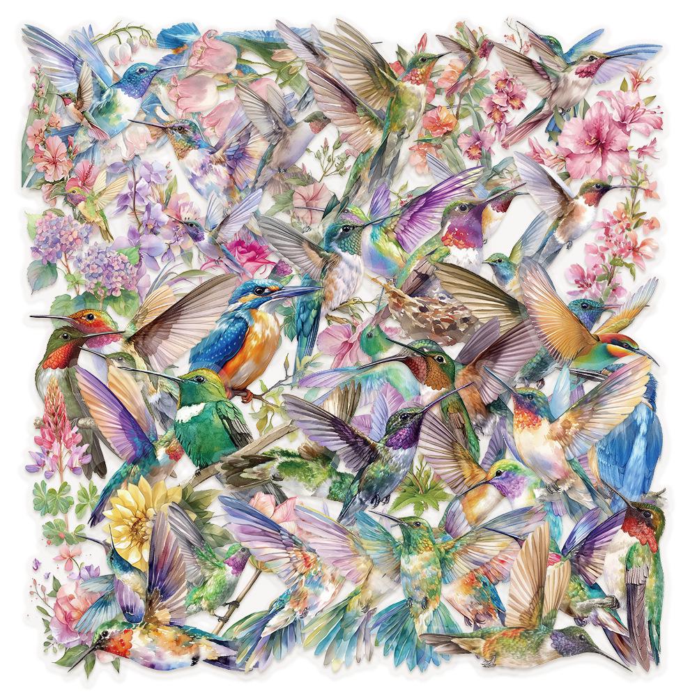 50 Watercolor Bird Transparent Stickers for Phone, Luggage, iPad, Water Bottle, Guitar - Waterproof Decorative Set