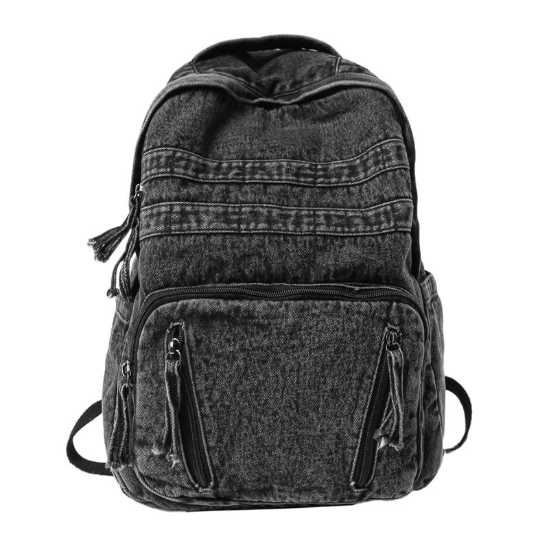 Denim Backpack Large Capacity Student Schoolbag Travel Commuter Backpack