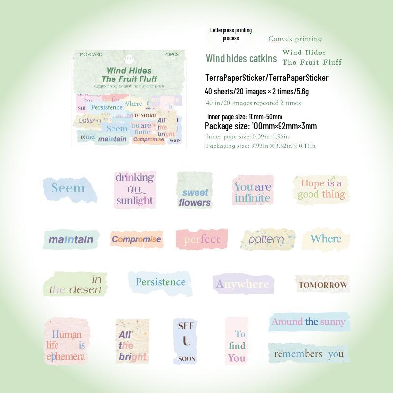 Momo Retro English Decorative Embossed Paper Sticker Series, 8 Styles