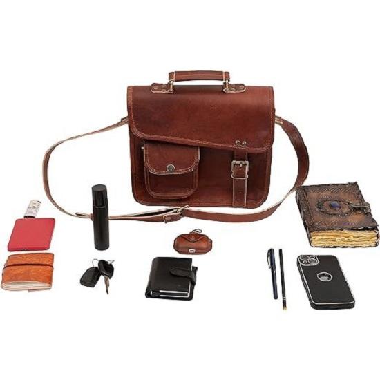 Leather 11 Inch Vintage Leather Ipad Messenger Bag For Office -Handmade Document Briefcase Adjustable Satchel Bags Rustic Brown