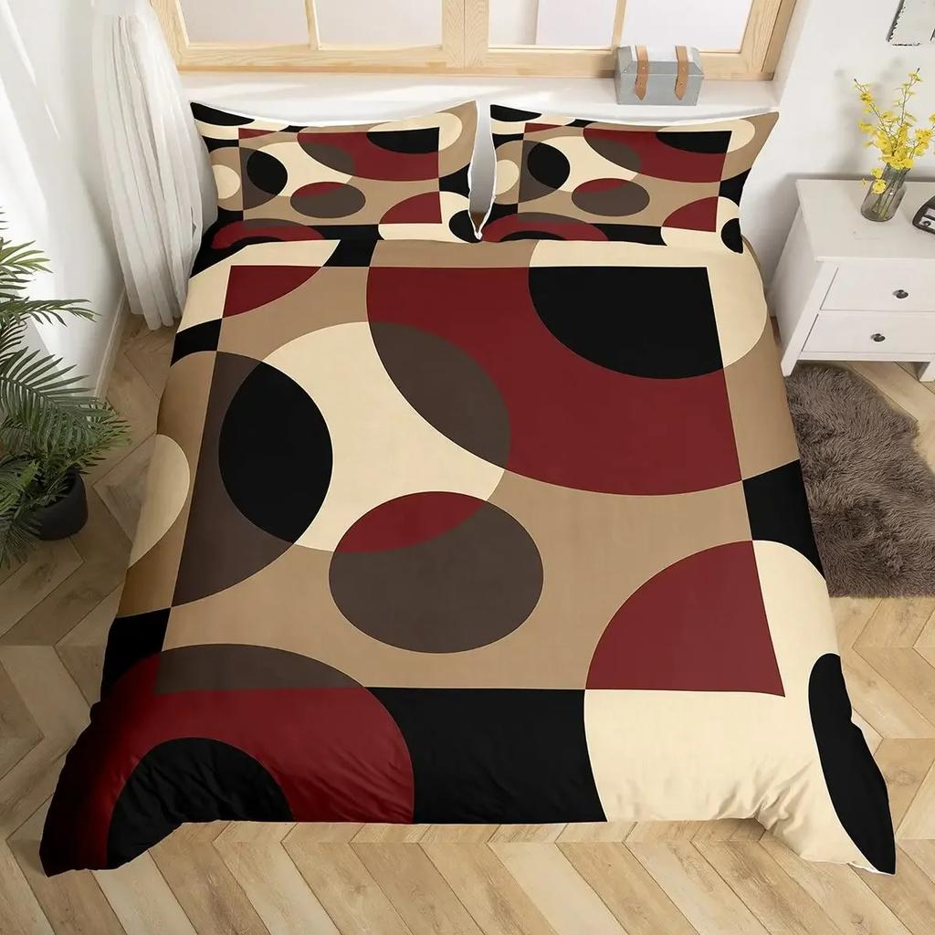 Circle Duvet Cover Geometry Bedding Set Abstract Swirls Stripe Line Art Comforter Cover Retro Patchwork Geometric Bed Set