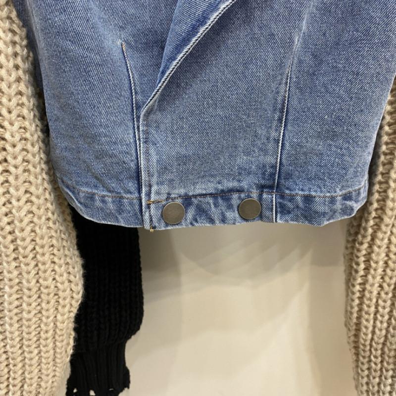 Spliced Denim Jacket Women  Autumn Winter New Long Sleeve Loose Jackets Vintage Casual Turn Down Collar Short Coats
