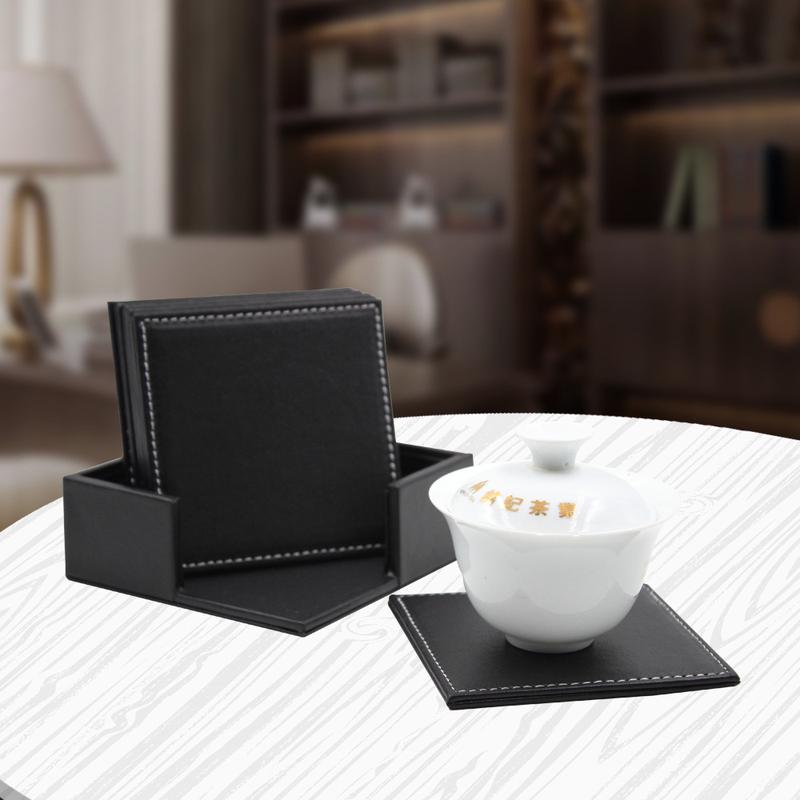 6pcs/set Leather Heat Insulation Coasters Tea Square Leather Tea Coffee Cup Pad Desk Decor