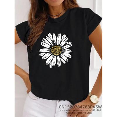 Chrysanthemum Flower Graphic Women Print T-shirts Girl Summer Harajuku Tops Y2k Tops Tee Trendy Casual 90s Vintage Clothes