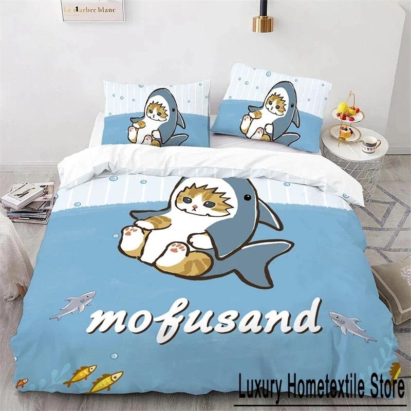

3D Cute Kitten Duvet Cover Pillow Case Mofusand Anime Shark Cat Bedding Set Single Double Queen Size Teen Gift Room Decor set Tool 70x133cm 2pcs