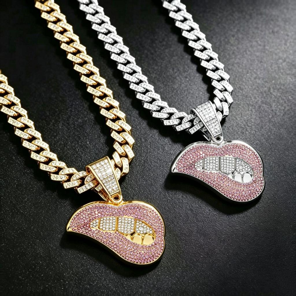 Men's Trendy Hip Hop Red Lips Pendant Cuban Chain Necklace