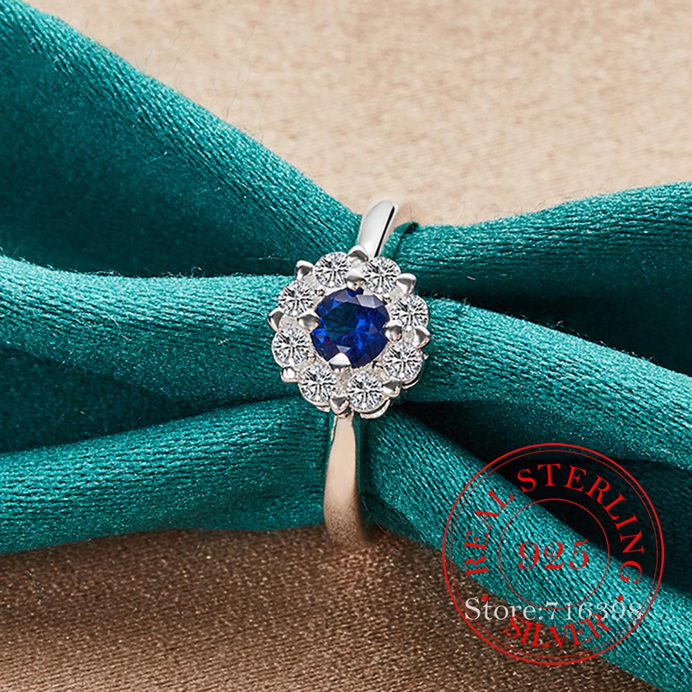 925 Sterling Silver Round Bule AAA Zircon Ring For Women Man Fashion Wedding Engagement Party Charm Jewelry