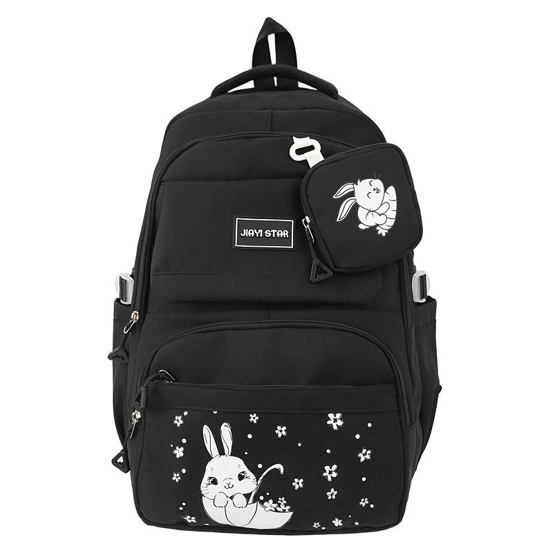 

Мультяшный женский рюкзак большой вместимости, студенческий школьный рюкзак с кошельком для монет чёрный