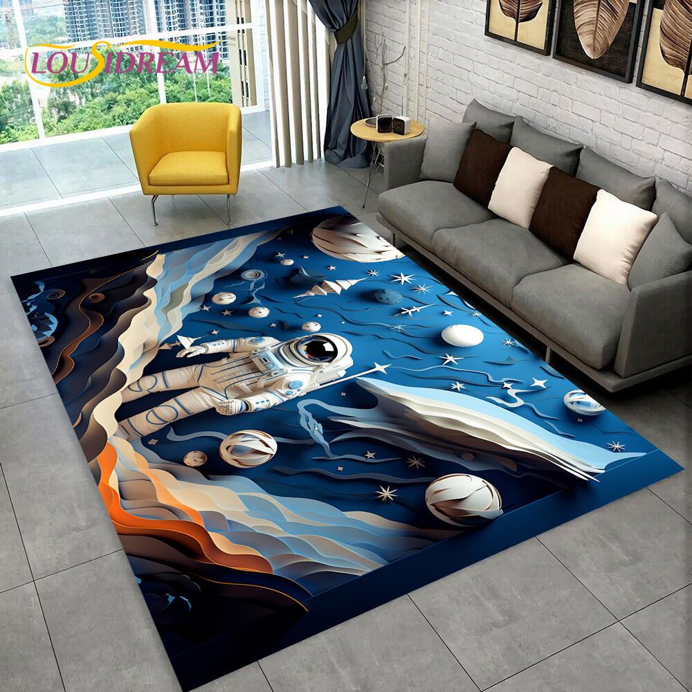 Astronaut Traum Universum Raumfahrer 3D Weltraum Cartoon Teppich für Wohnzimmer Schlafzimmer Dekoration, Rutschfest für Sofa Fußmatte Kinder