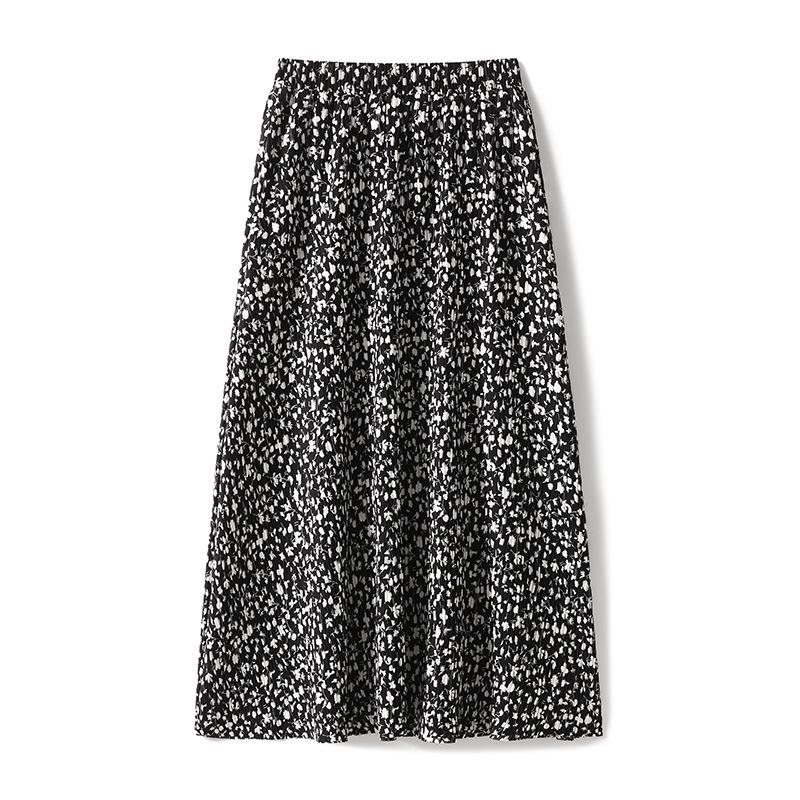 French Floral High-End Black Midi Skirt - Spring/Summer Vacation Style