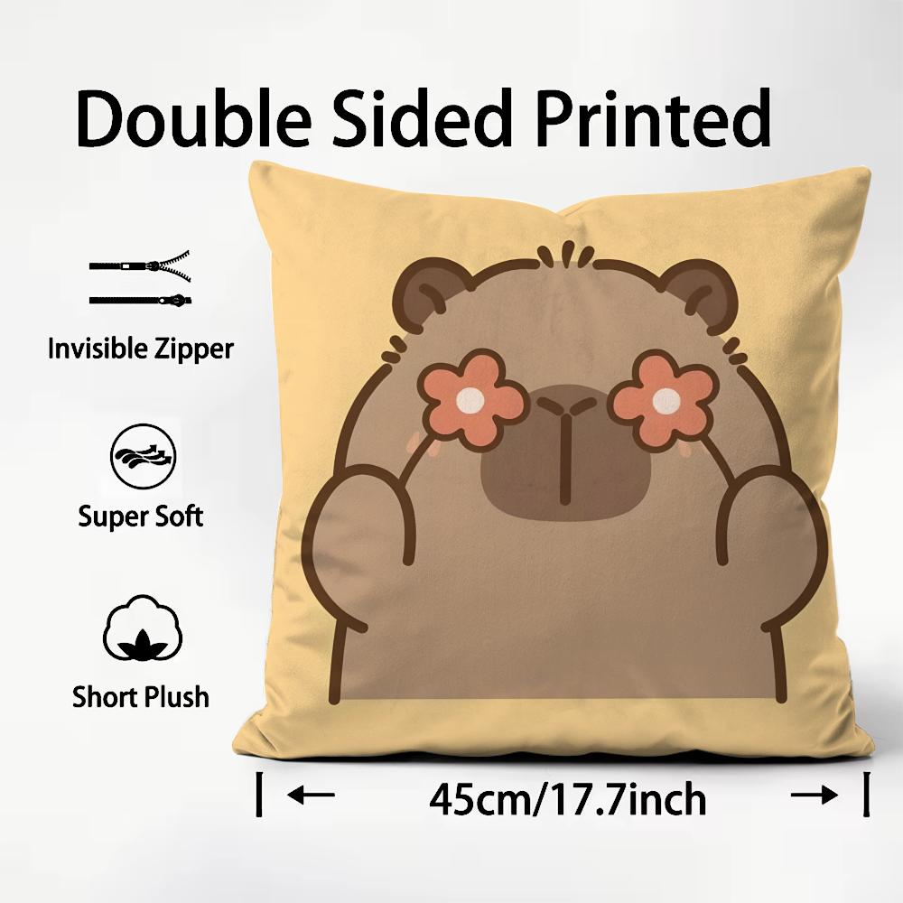 Hot Capybara Cushion Cover Soft Washable Pillow Case Multi-Scene For Couch Bed Travel Office Use