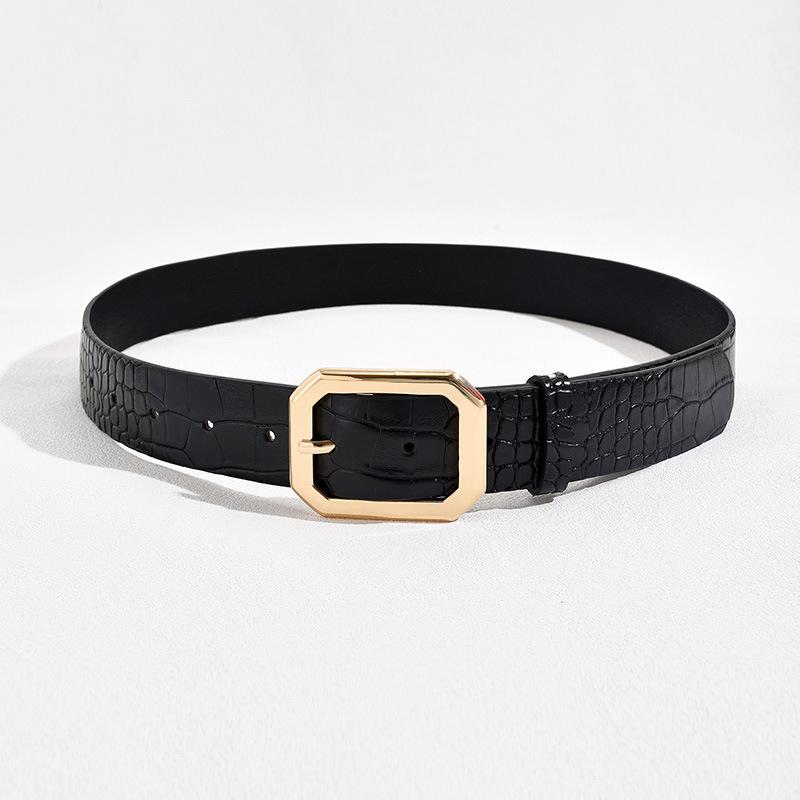 The Women's Belt with A Versatile Decoration, Crocodile Pattern and Square Buckle, Exudes A High-end European and American Style