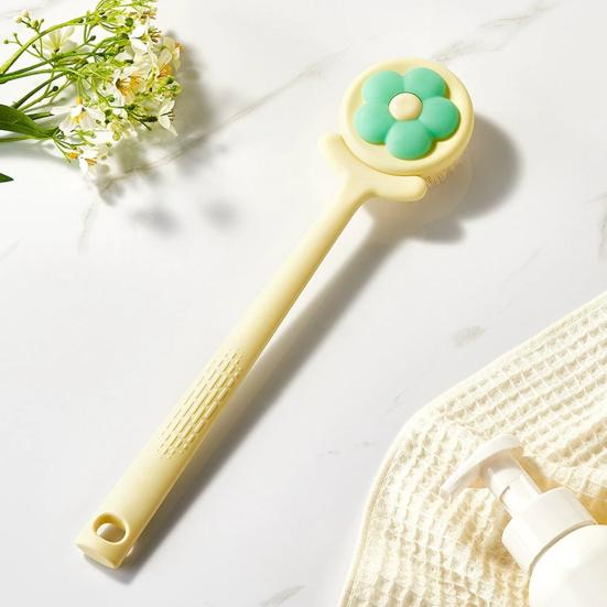 Bath Brush Flower Shape Soft Bristle Long Handle Non-Slip Grip Cleaning Brush Gentle Skin Cleaning SPA Bath Tool Bathroom Accessory