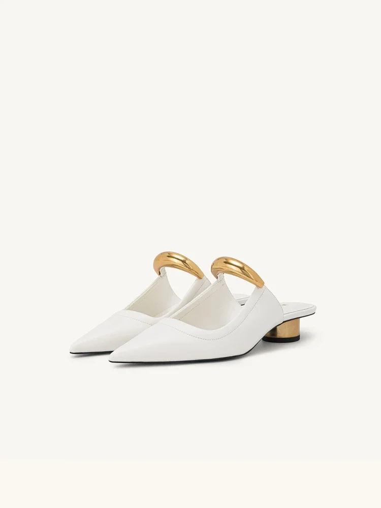 Fashion Punk Gothic Metal Buckle Low Heels Sandals Women 2024 New Pointed Toe Thick Heeled Summer Slippers Woman Platform Muller Shoes