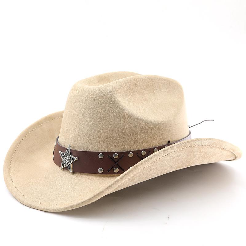 Western cowboy roll-up edge big edge cowboy hat bull head accessories leather velvet jazz hat riding hat