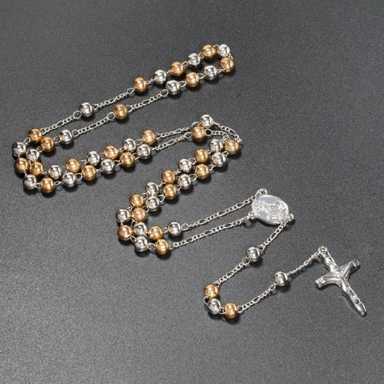 6mm Rosary Bead Necklace Catholic Necklace with Jesus Christ for Cross Pendant