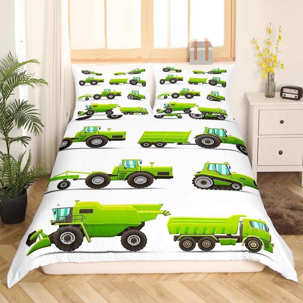 Construction Tractor Truck King Queen Duvet Cover Excavators Crane Bedding Set Vehicle Quilt Cover Polyester Comforter Cover