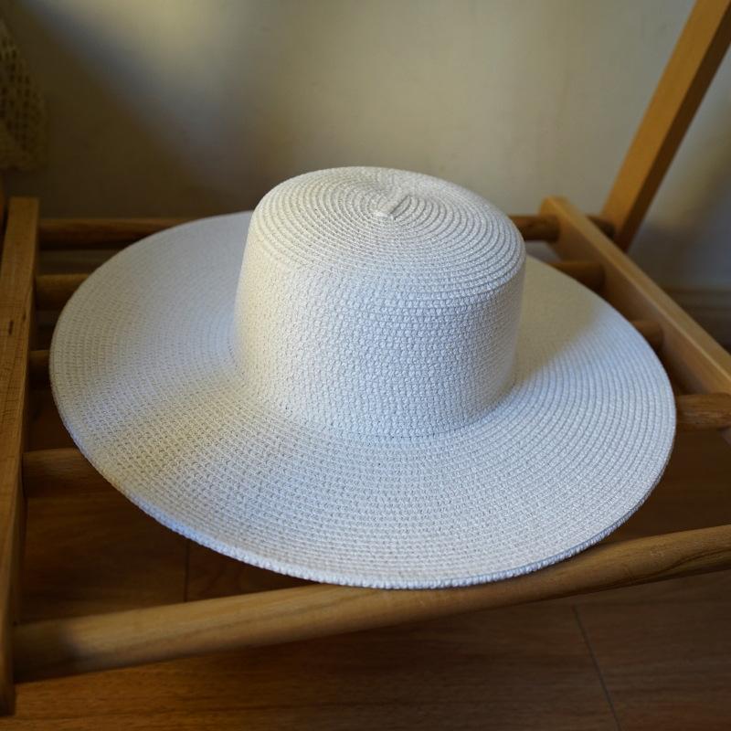 Black Big Brim Flat Top Top Hat Women'S Summer Shade Holiday Beach Sun Straw Hat French Vintage Foreign Trade Seaside