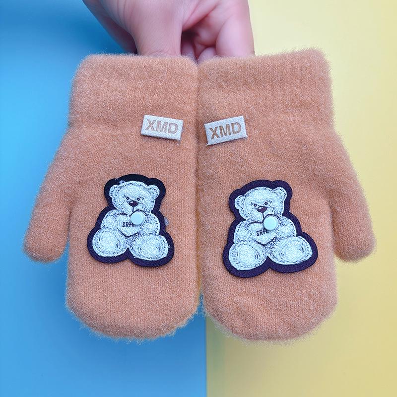 

Fleece-Lined Winter Mittens with Neck String for Toddlers (0-3 Years), Thickened Double-Layer for Warmth коричневий