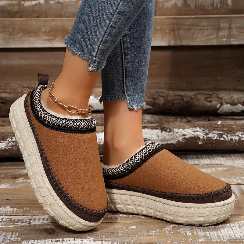 Fashion Chunky Platform Fluffy Slippers for Women Thick Bottom Non Slip Sports Plush Slippers Woman Winter Fashion Striped Cotton Shoes