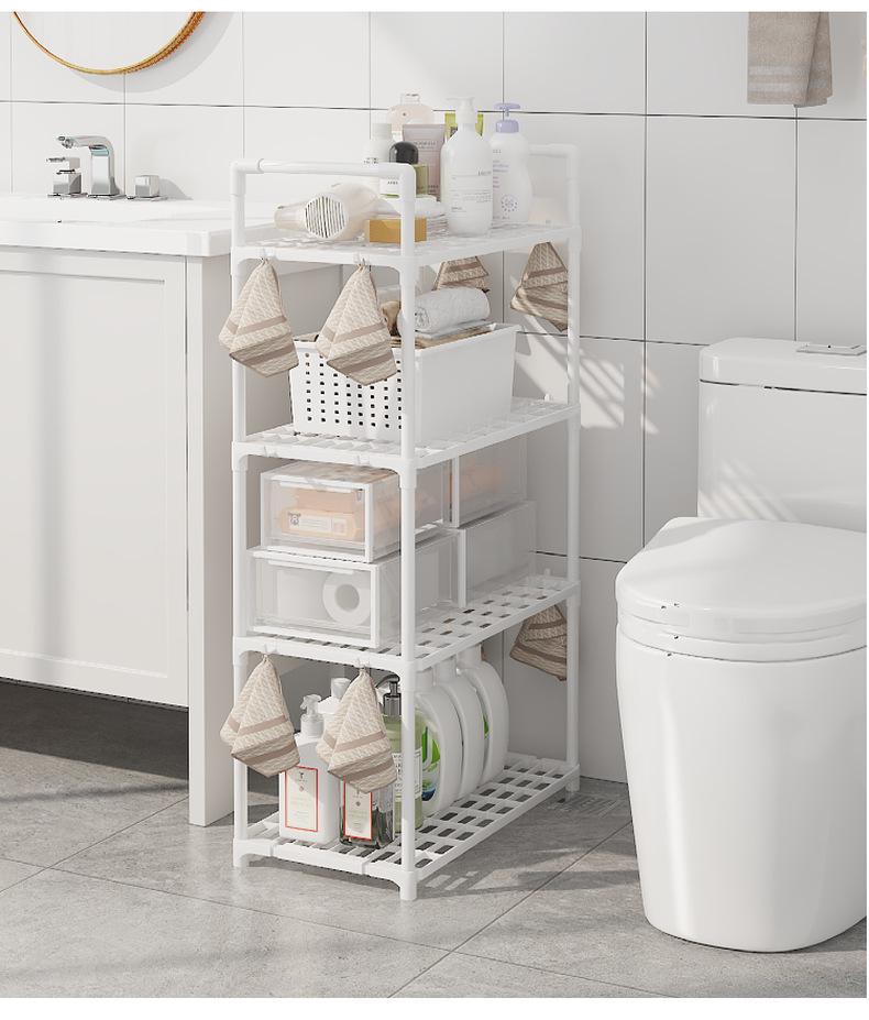 Multi-layer Kitchen & Bathroom Floor Storage Rack: Punch-free, Microwave Oven Compatible Shelves.